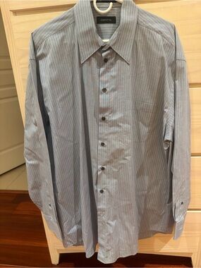 Claiborne Men’s Blue and White Pinstripe Dress Shirt